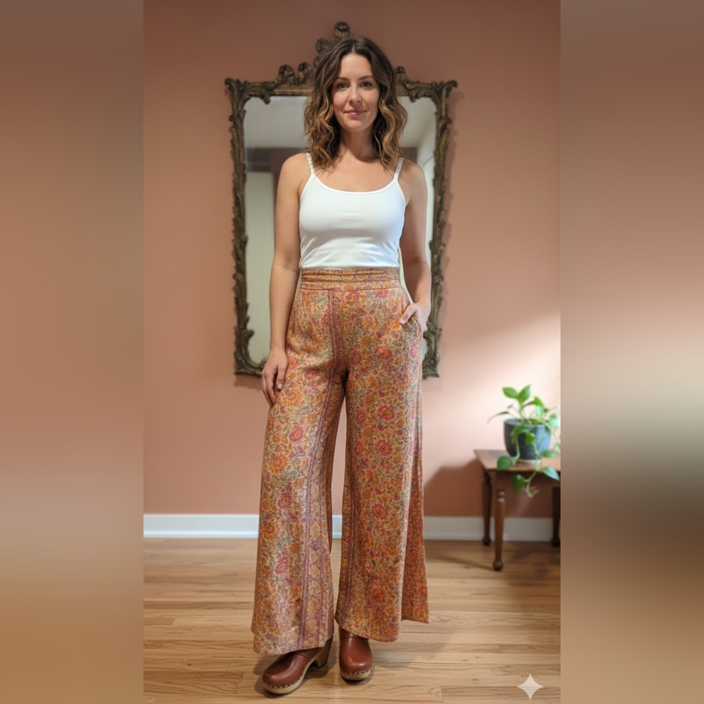 Emily In Wonderland Silk Floral Wide Leg Pants